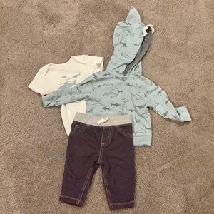 Baby Boy Carter’s Blue Shark Hoodie Outfit Size 6 Month